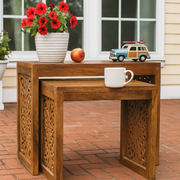 Hand-Carved Solid Mango Wood Nested Side Tables – Set of 2