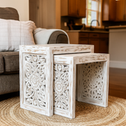 Hand-Carved Solid Mango Wood Nested Side Tables – Set of 2