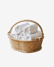 Wooden Basket with Clean Towels for Home Decor