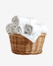 Wooden Basket with Clean Towels for Home Decor