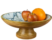 Stylish Wooden Pedestal Bowl – Handcrafted Solid Wood Centerpiece with Elevated Base (Blue)