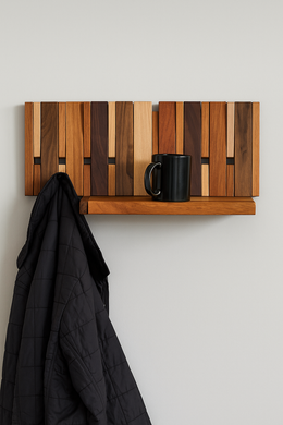 Flip Down Wall Hook Natural Wood Rack