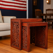 Hand-Carved Solid Mango Wood Nested Side Tables – Set of 2