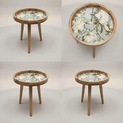 Handmade Green Floral Mango Wood Side Table with Detachable Legs
