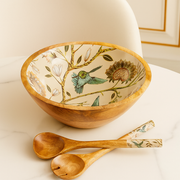 Hummingbird Floral Design Salad Bowl Set with Spoons