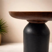 Hand made Accent Solid Wood Natural Black Polished Round Coffee Table