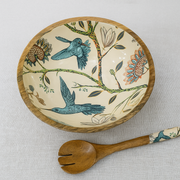 Hummingbird Floral Design Salad Bowl Set with Spoons