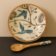 Hummingbird Floral Design Salad Bowl Set with Spoons