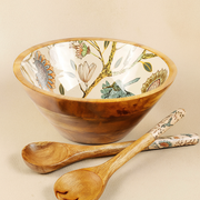 Hummingbird Floral Design Salad Bowl Set with Spoons