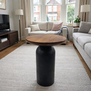 Hand made Accent Solid Wood Natural Black Polished Round Coffee Table