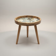 Handmade Green Floral Mango Wood Side Table with Detachable Legs