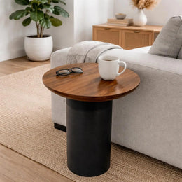 Hand made Accent Side Table Natural Black Polished Round Coffee Table