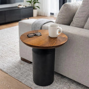 Hand made Accent Solid Wood Natural Black Polished Round Coffee Table