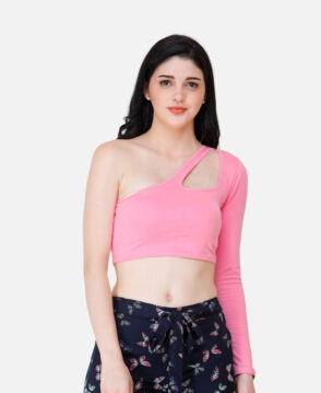 Scorpius Pink One Shoulder Crop Unique Top Sleeveless